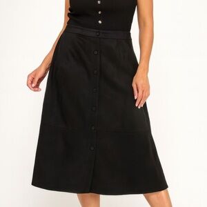 Button-front Faux Suede Aline Midi Skirt